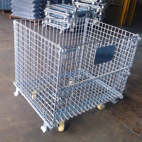 Stackable Pallet Cage Foldable Wire Cage Steel Pallet Container Wire Mesh Pallet Cage for Warehouse