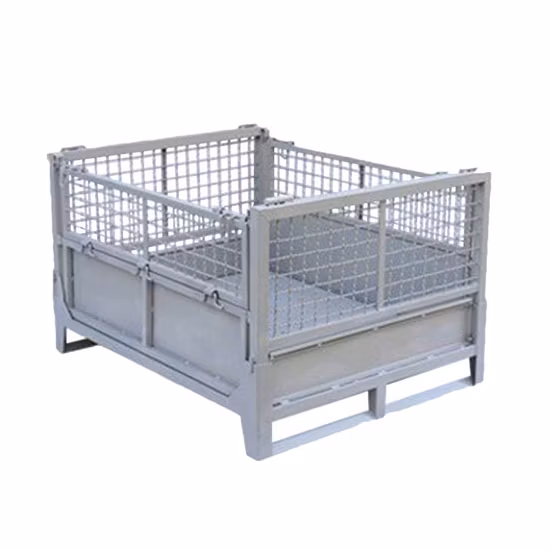 Custom Powder Plated Wire Foldable Rigid Metal Storage Box Cage Pallet Metal Container