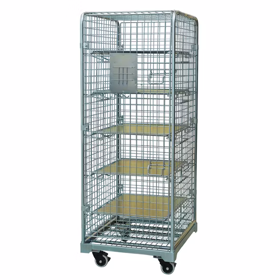 Warehouse Medium Duty Storage Logistics Transport Steel 4 Sided Security Wire Mesh Roll Container