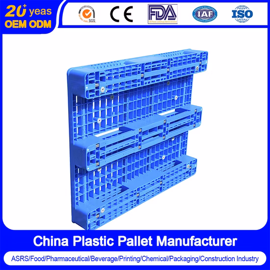 Flat Surface Blue Color 3 Runners Plastic Pallet with Steel